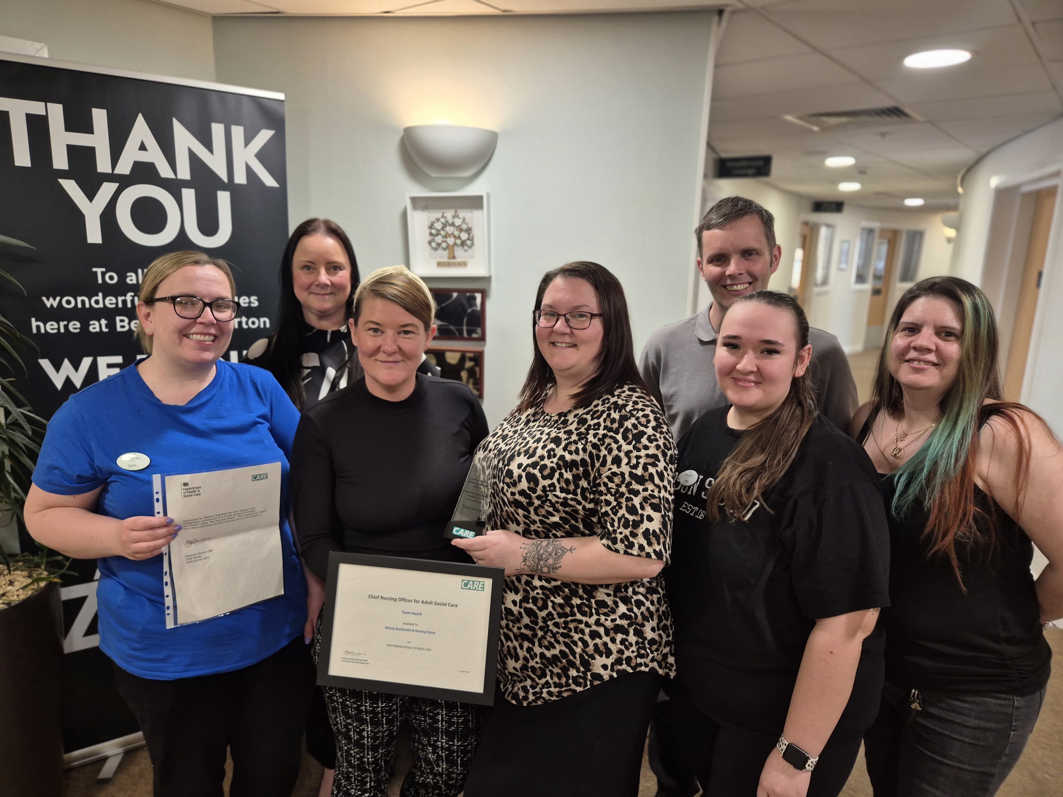 Pictured: Belong Atherton nursing team with their Chief Nurse for Social Care team award