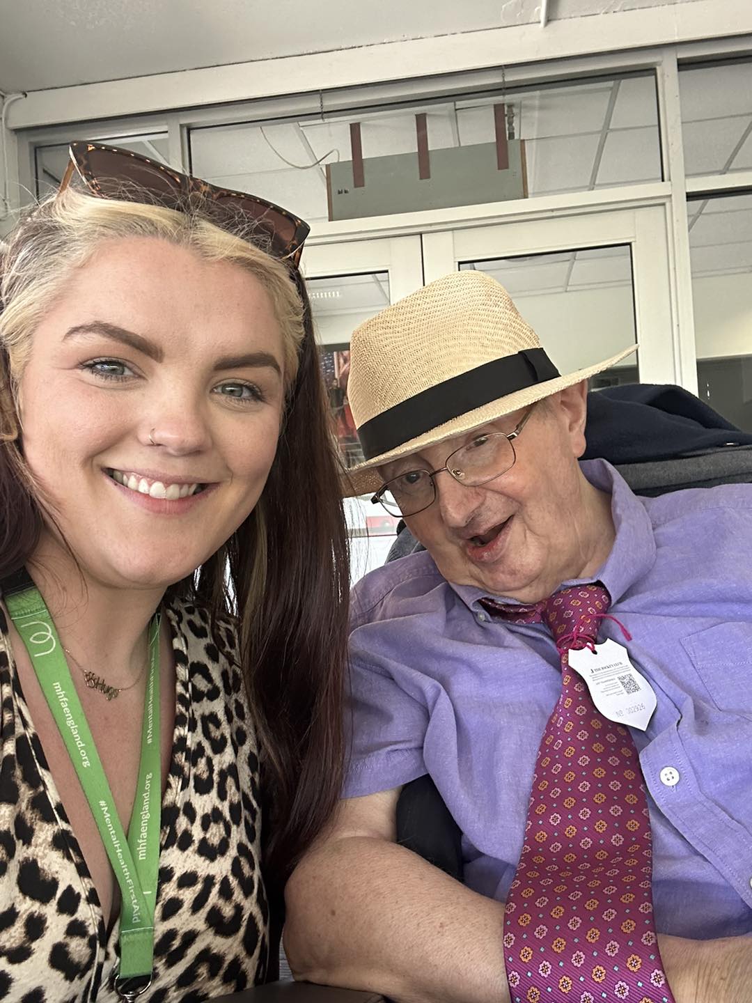 Phil Warburton enjoys the races with Belong Warrington experience coordinator, Louise Kelly. 