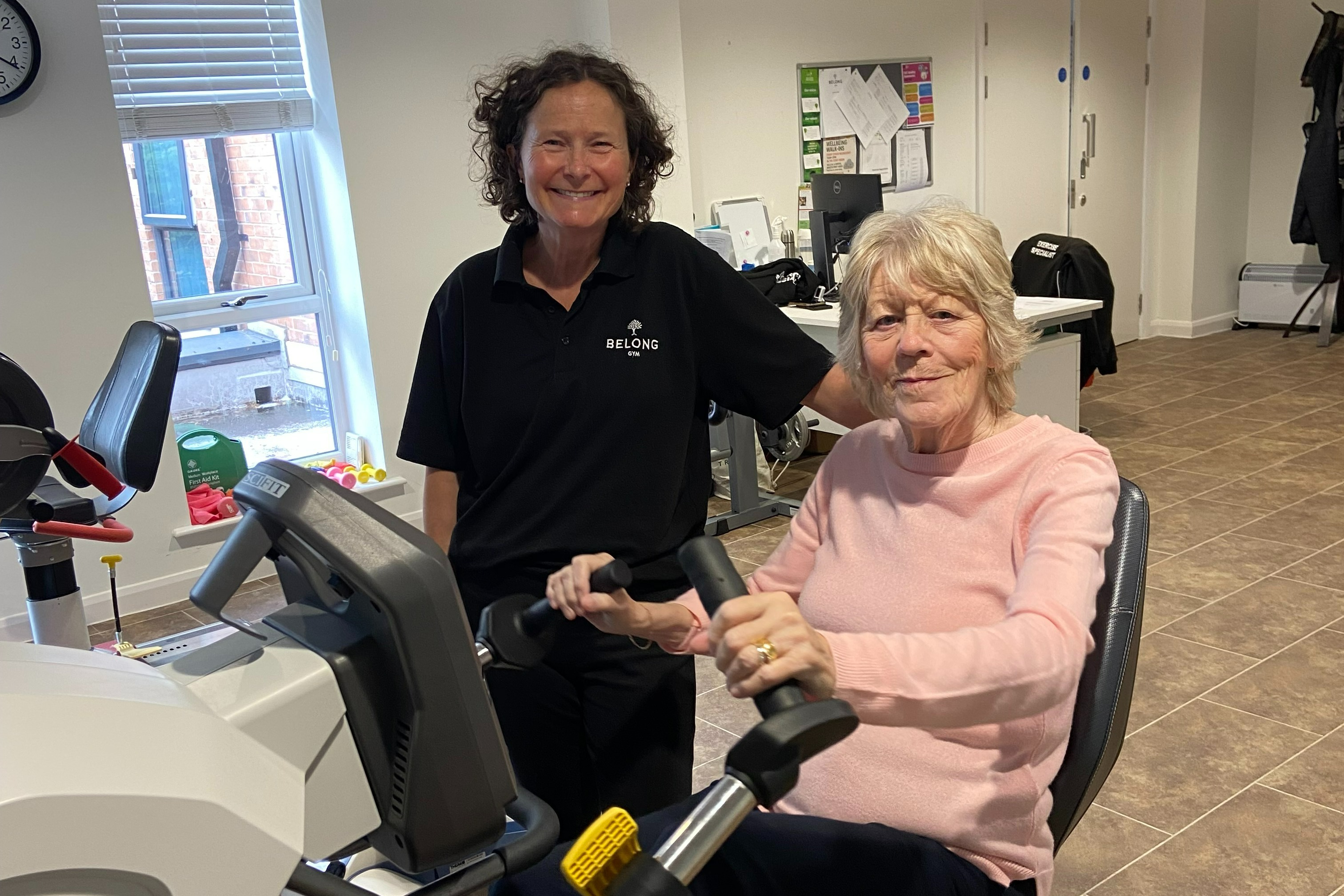 Exercise Specialist Julie Whittingham-Jones and Chris Bougourd in the gym at Belong Newcastle-under-Lyme