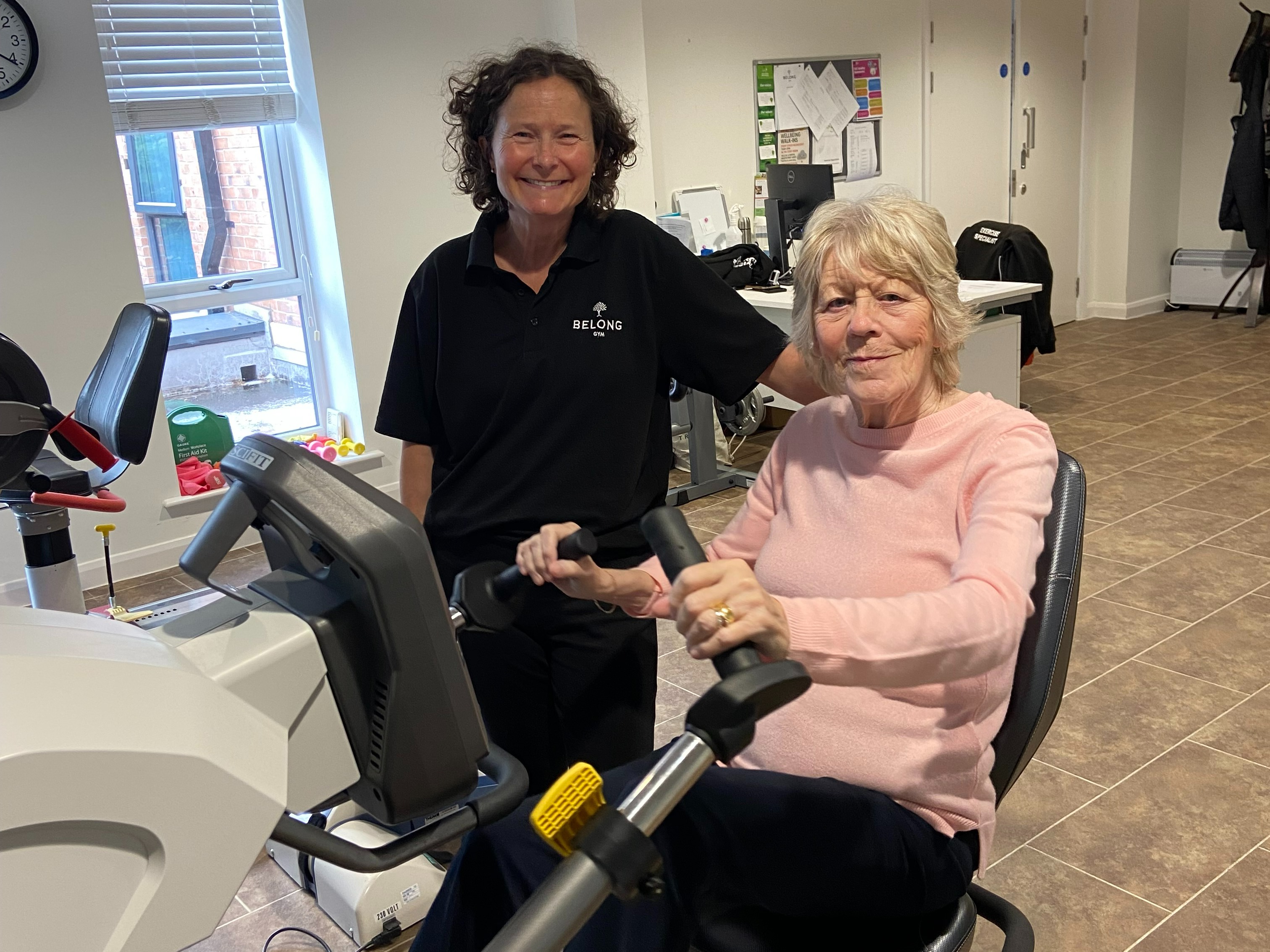 Exercise Specialist Julie Whittingham-Jones and Chris Bougourd in the gym at Belong Newcastle-under-Lyme