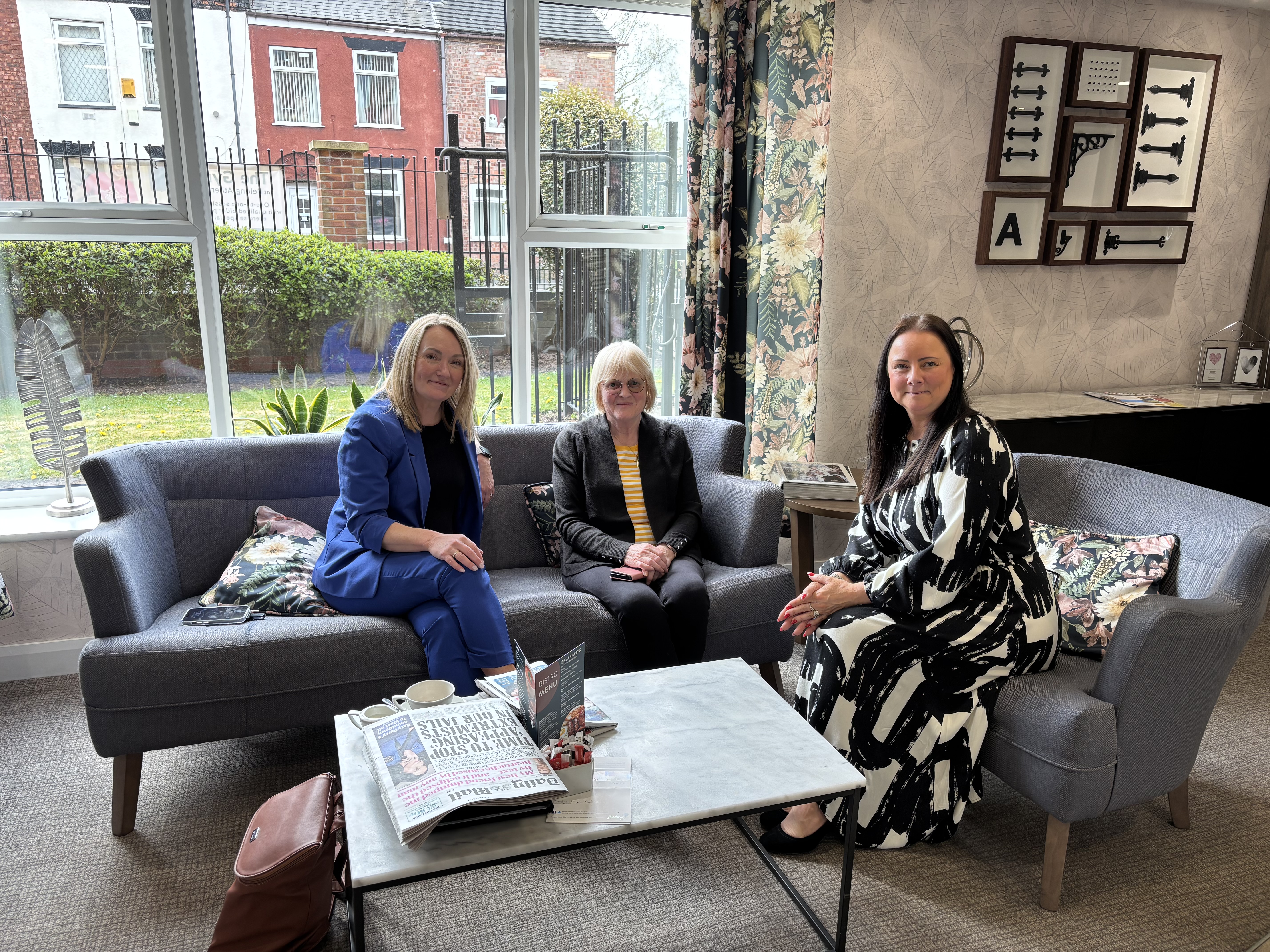 Asset - Belong Atherton - (L-R) Jo Platt MP meets tenant, Iris Duffy, and Nicola Johnstone, Belong Atherton general manager (Credit: ARCO (Associated Retirement Community Operators)) 