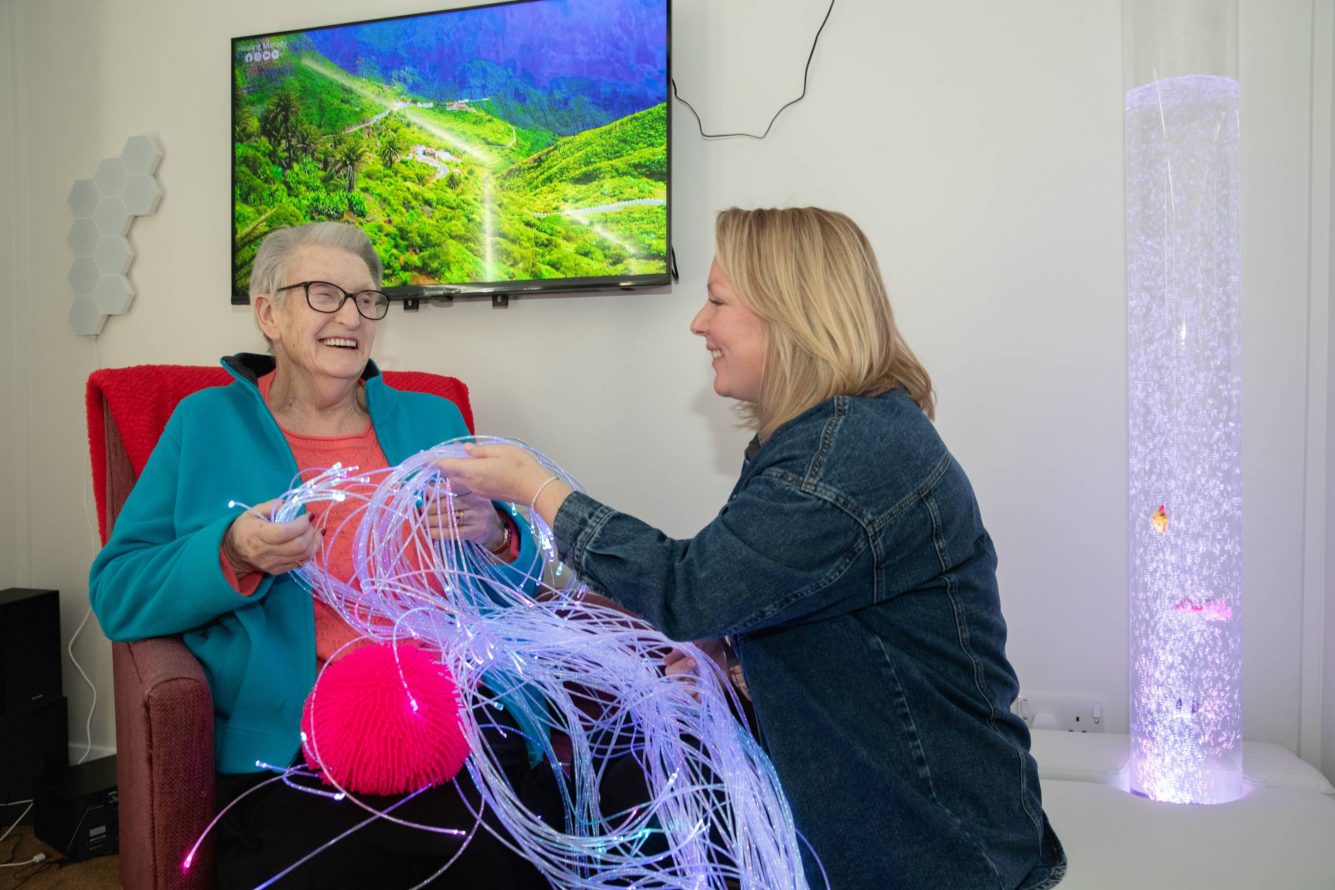 Belong resident Sylvia Moss and Team Senior Carer Emma Spurrier.