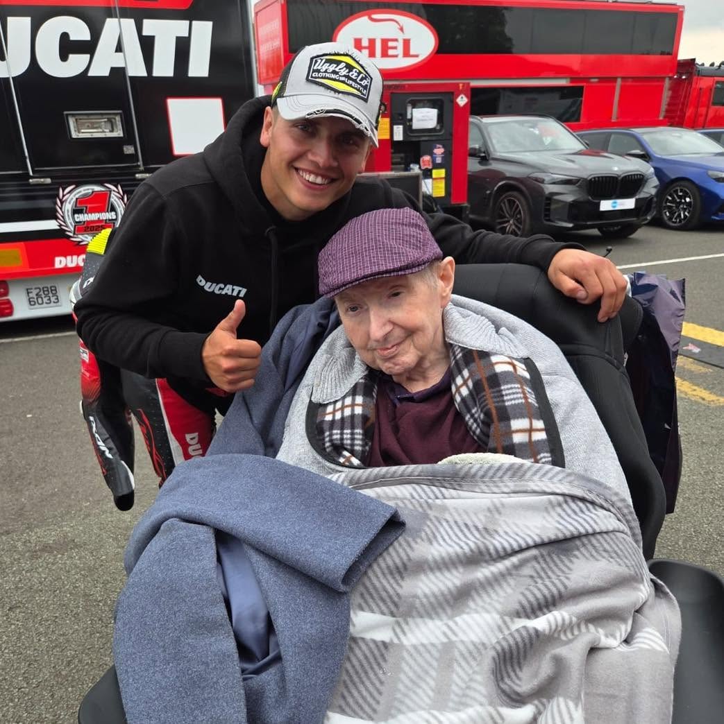 Pictured: Belong Warrington's Phil meets hero and current British Superbike Championship (BSB) champion, Kyle Ryde.    