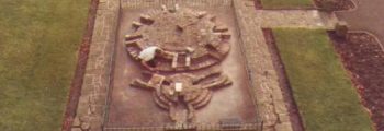 A pottery kiln base is unearthed on the site
